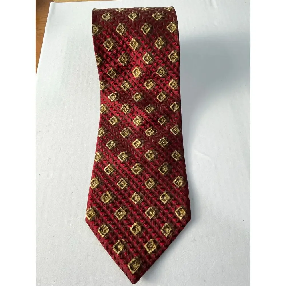 Ermenegildo Zegna Jacquard Silk Necktie Maroon Geometric Academia Office